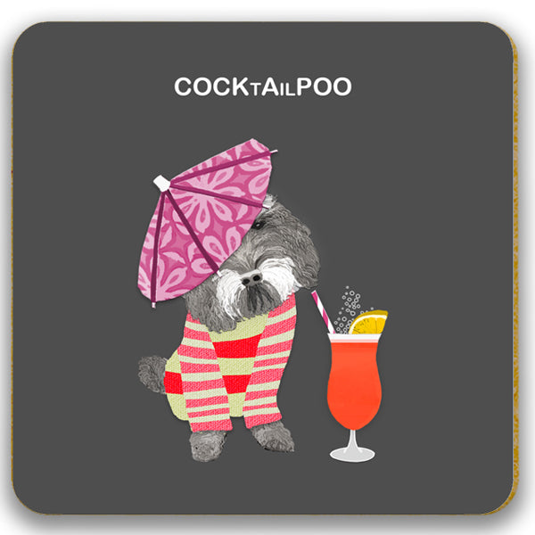 Coaster featuring Cockapoo dog with a cocktail 'Cocktailpoo'